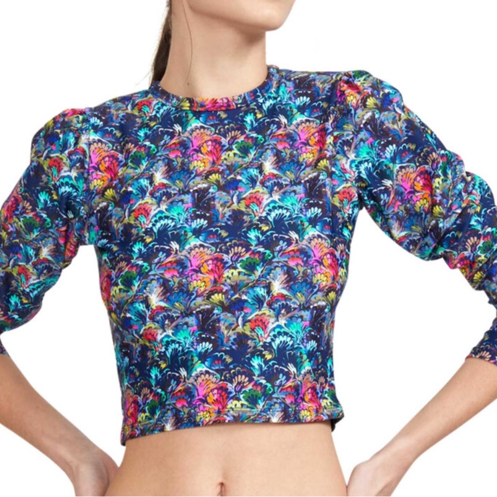 Cynthia Rowley Kai Marble Rainbow Long Sleeve Rashguard size S